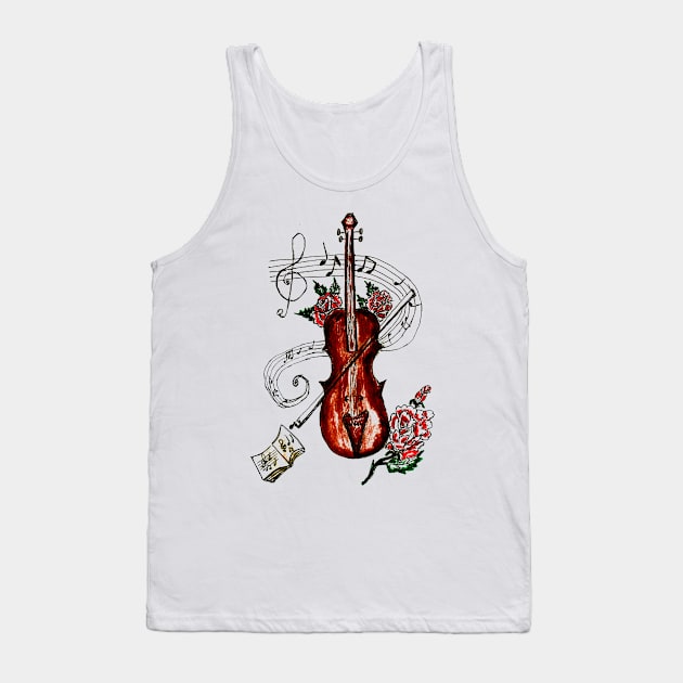 Brown Violin with Notes Tank Top by AnnArtshock